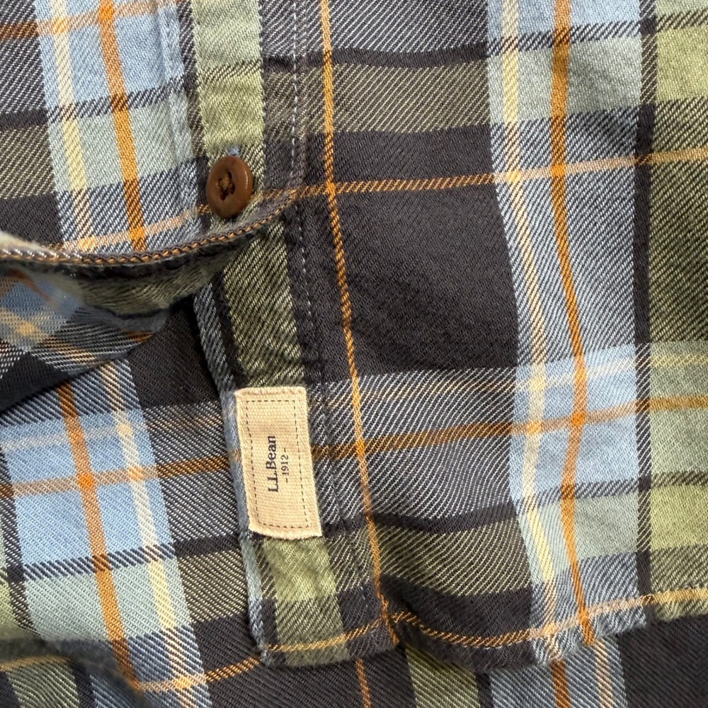 LL Bean Rangeley Flannel Shirt Plaid Button Carbon Navy Sml Organic Cotton Gorp - Picture 7 of 13